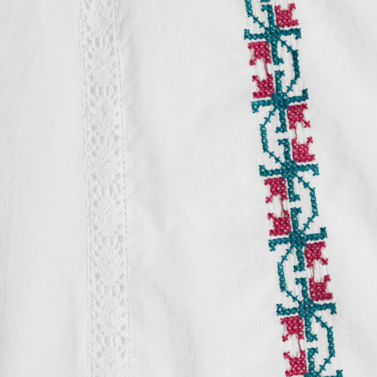 Selina White Embroidered Peasant Top image number 4