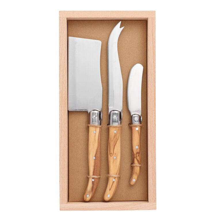 Cangshan 1027327 3-Piece Olive Wood Cheese Knife Set with Acacia Board