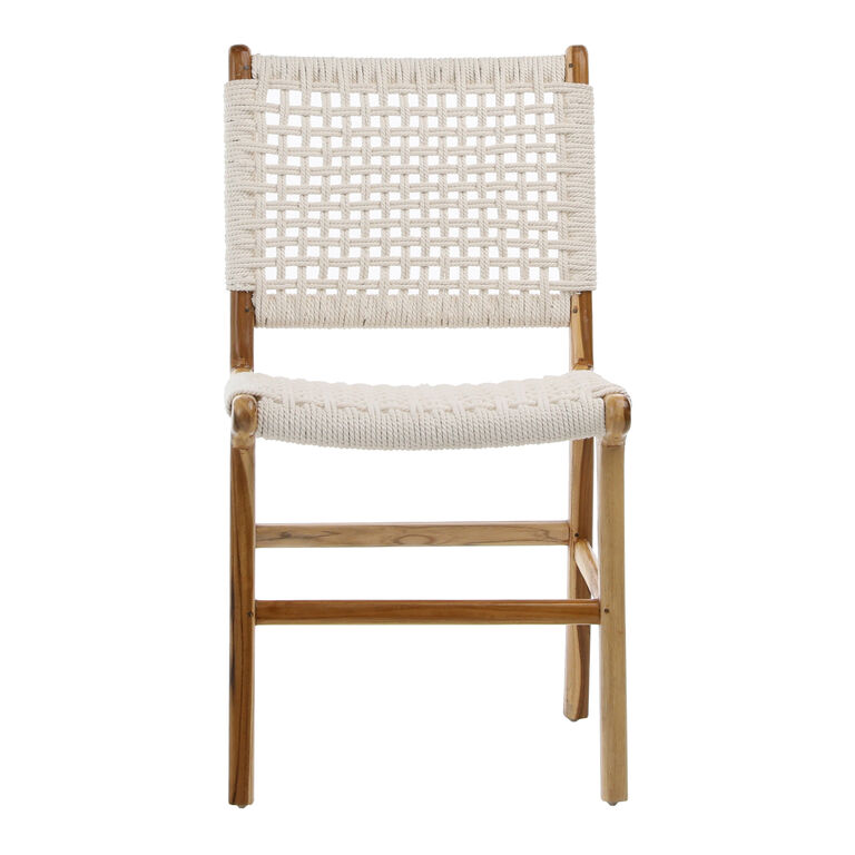 Dorado White Cotton Rope and Teak Wood Outdoor Dining Chair image number 3