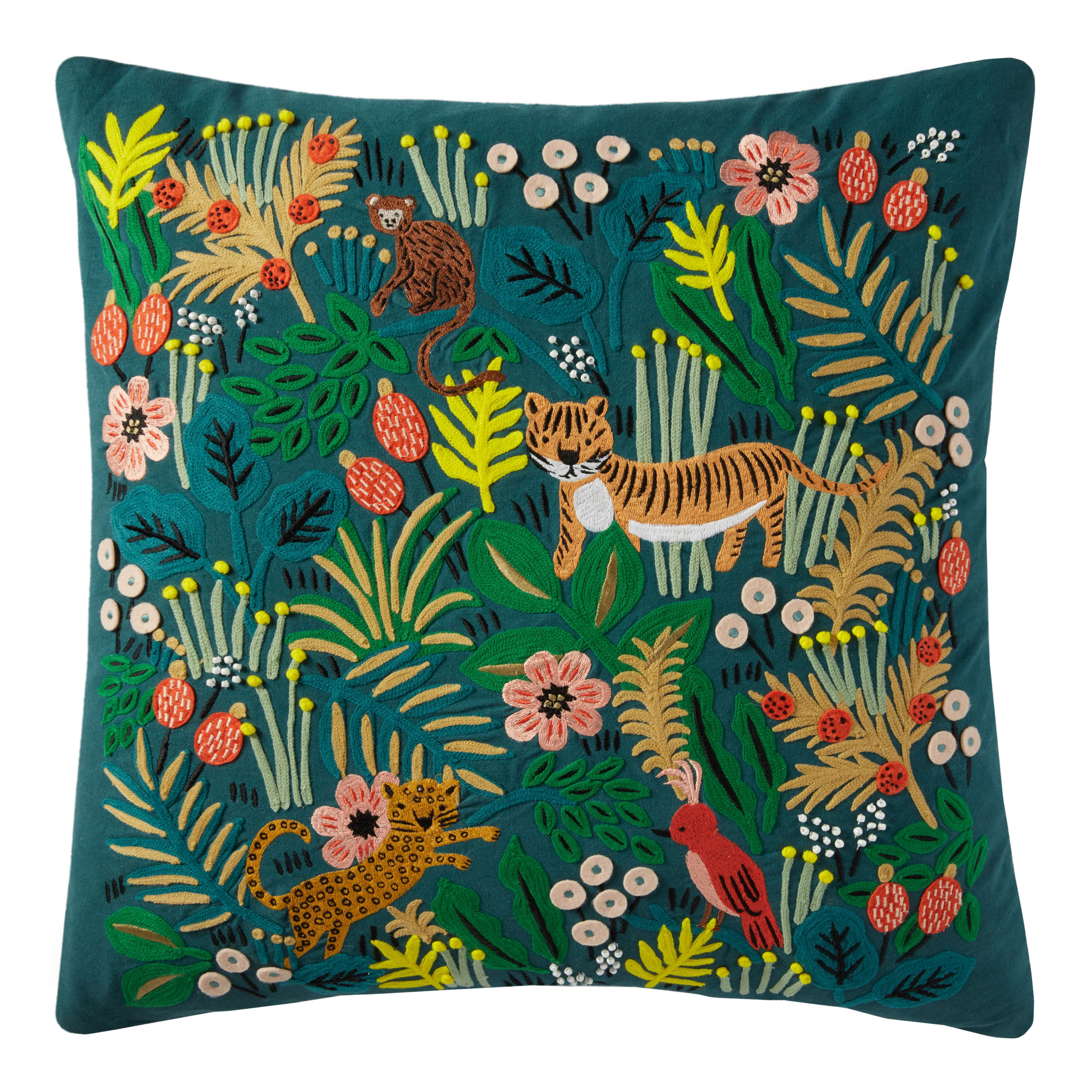 Rifle Paper Co. Teal Tropical Tigers Throw Pillow