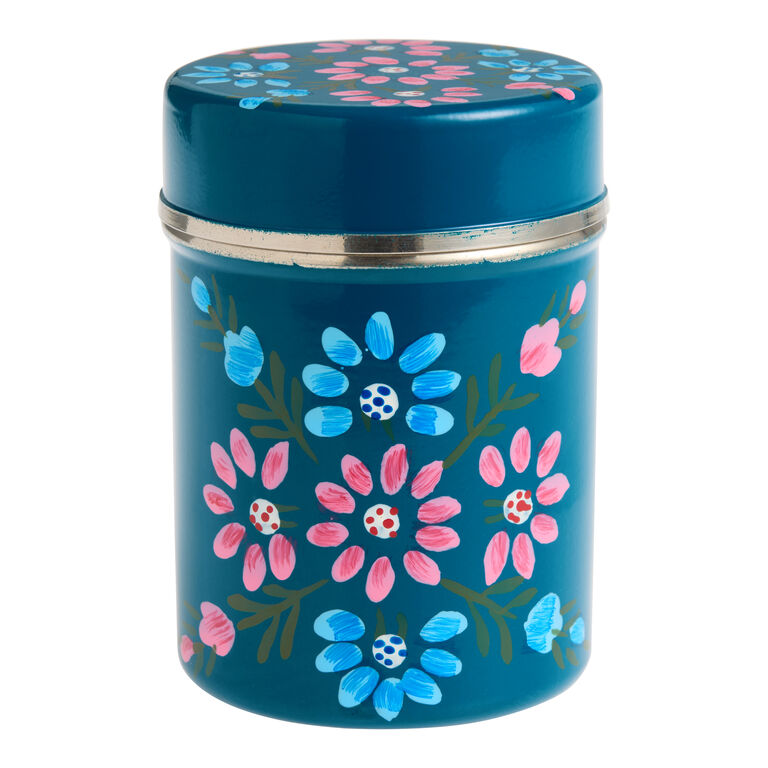 Small Hand Painted Metal Floral Storage Canister image number 1