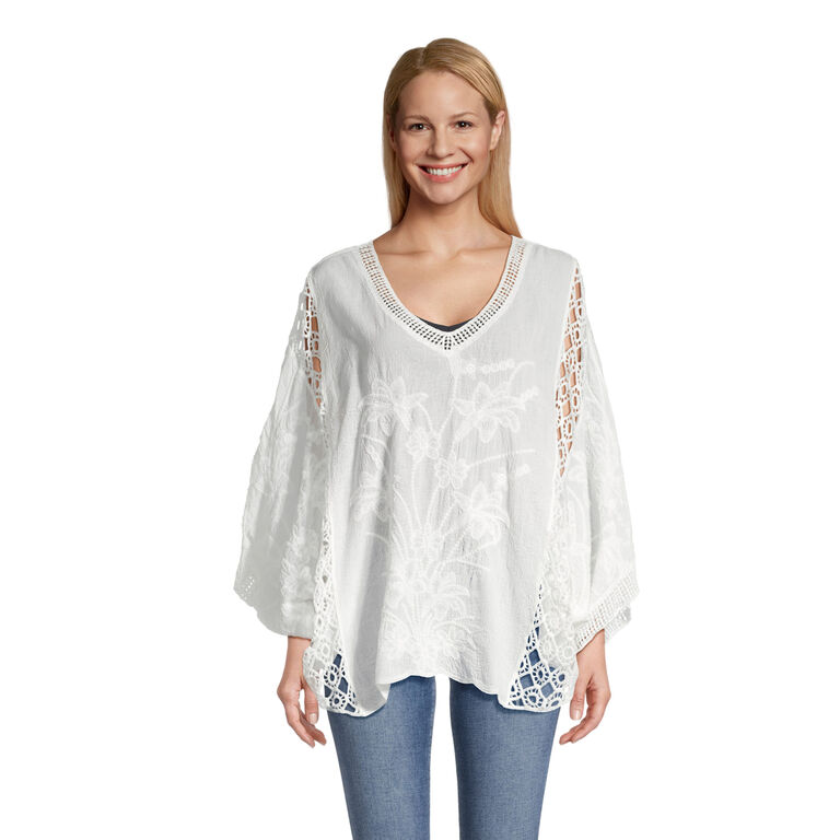 Avela White Lace Floral Embroidered Top image number 1