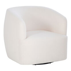 Lev White Sherpa Curved Upholstered Swivel Chair
