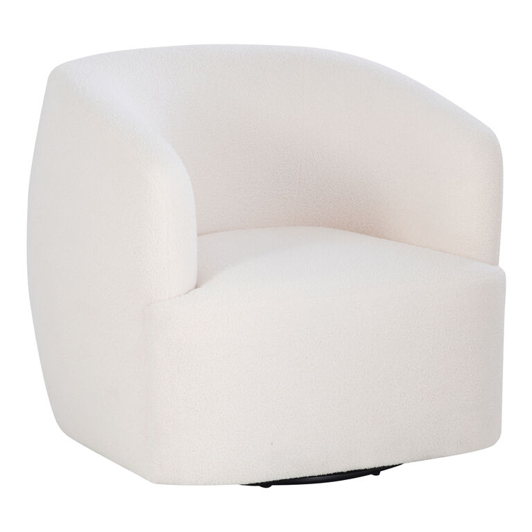 Lev White Sherpa Curved Upholstered Swivel Chair image number 1