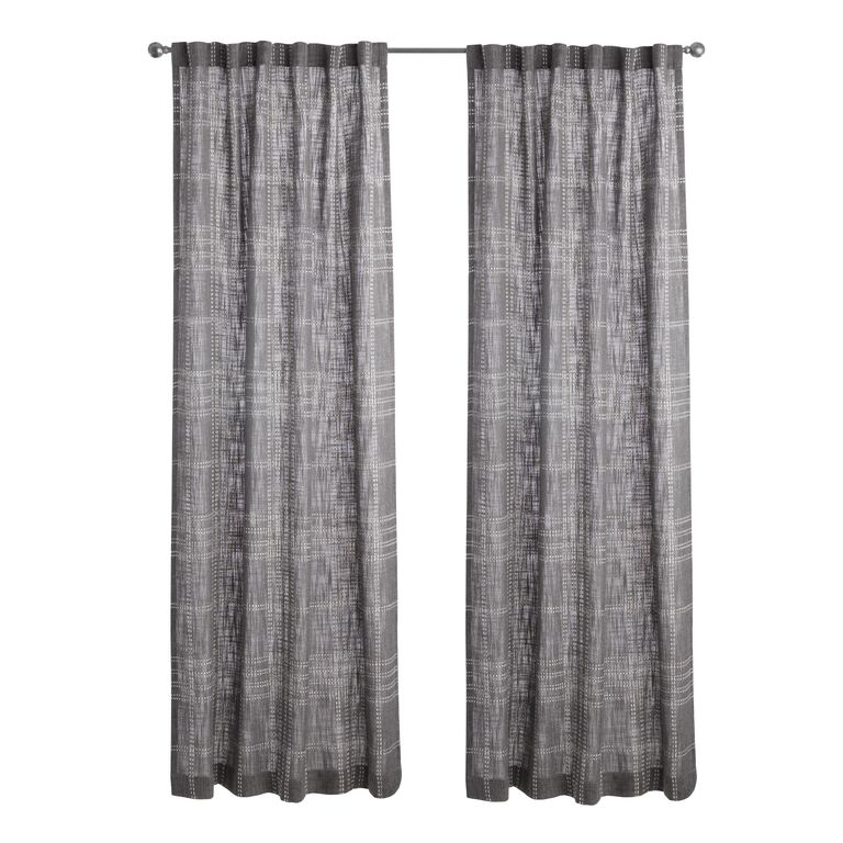 Gray Embroidered Cotton Grommet Top Curtains Set of 2 - World Market