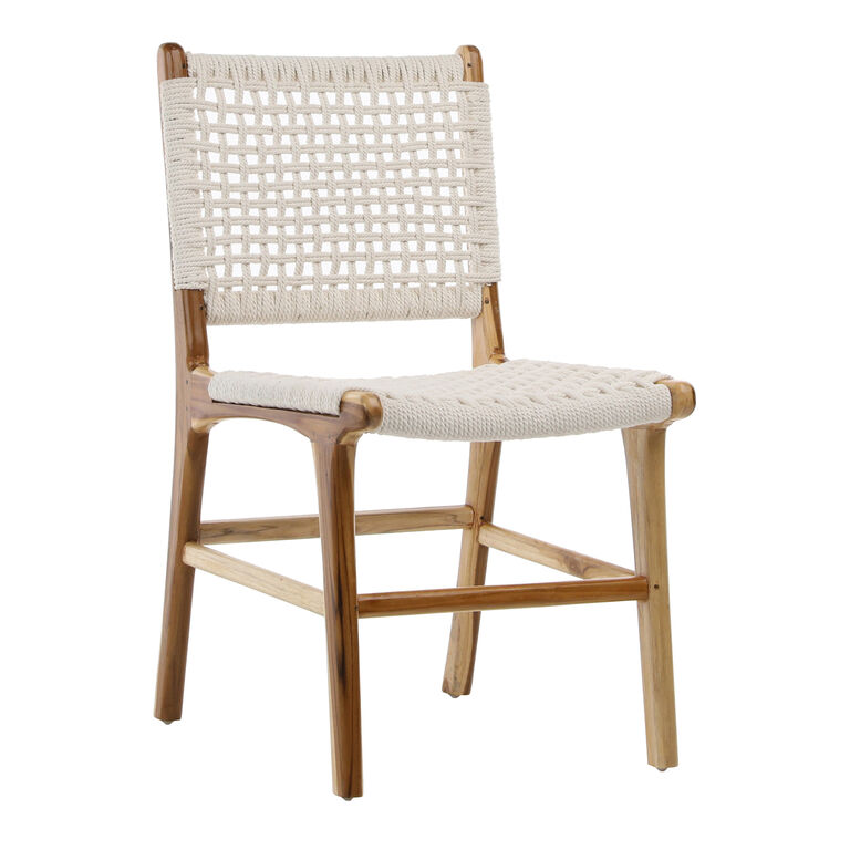 Dorado White Cotton Rope and Teak Wood Outdoor Dining Chair image number 1