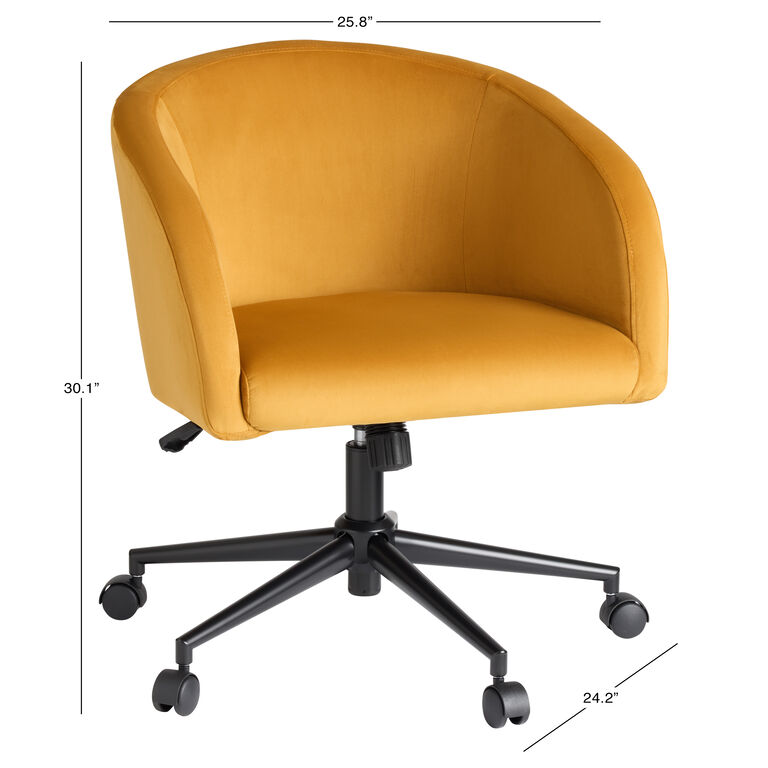 Analise Golden Yellow Velvet Upholstered Office Chair image number 5