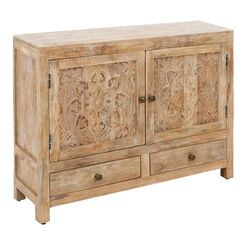 Burdett Whitewash Carved Wood Storage Cabinet