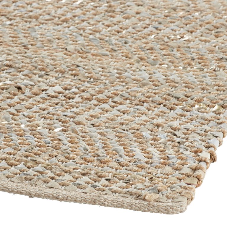Metallic Gold and Ivory Leather and Jute Woven Area Rug - World Market