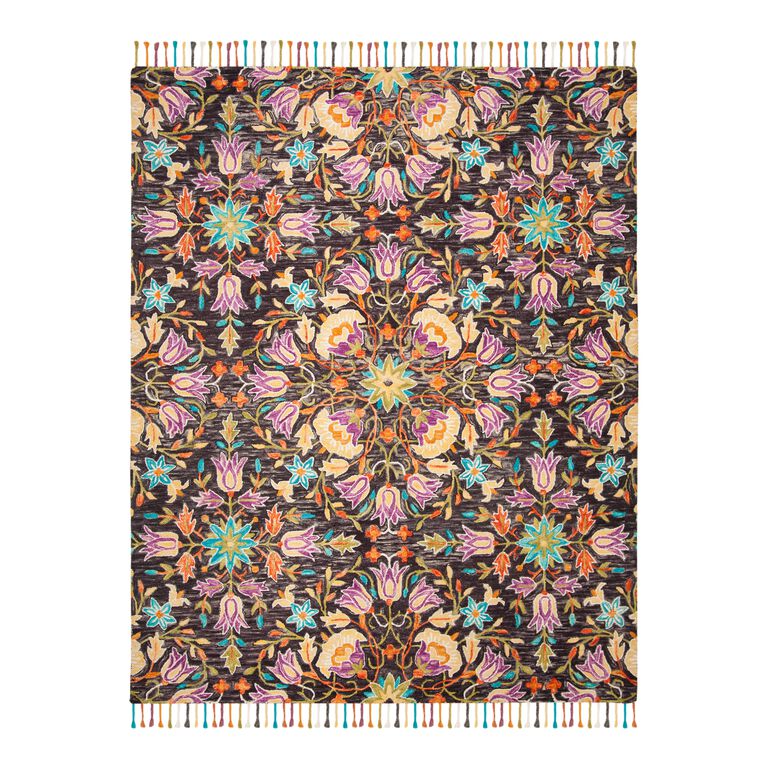 Brianna Black And Purple Floral Wool Area Rug image number 1