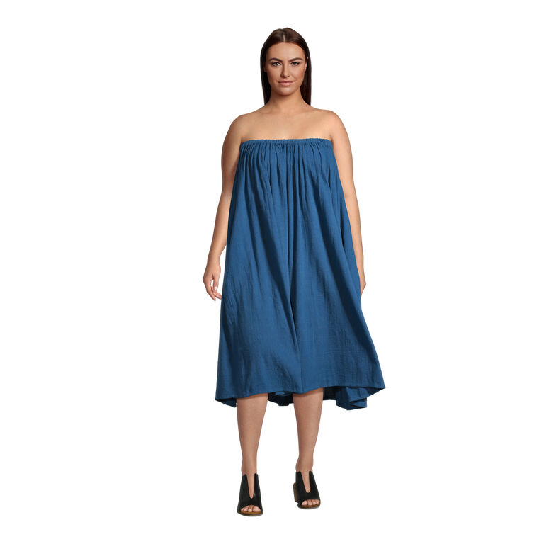 Navy Blue Textured Ruffle Convertible Skirt Dress image number 3