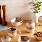 Tan And White Reactive Glaze Acorn Lidded Ceramic Mug image number 1