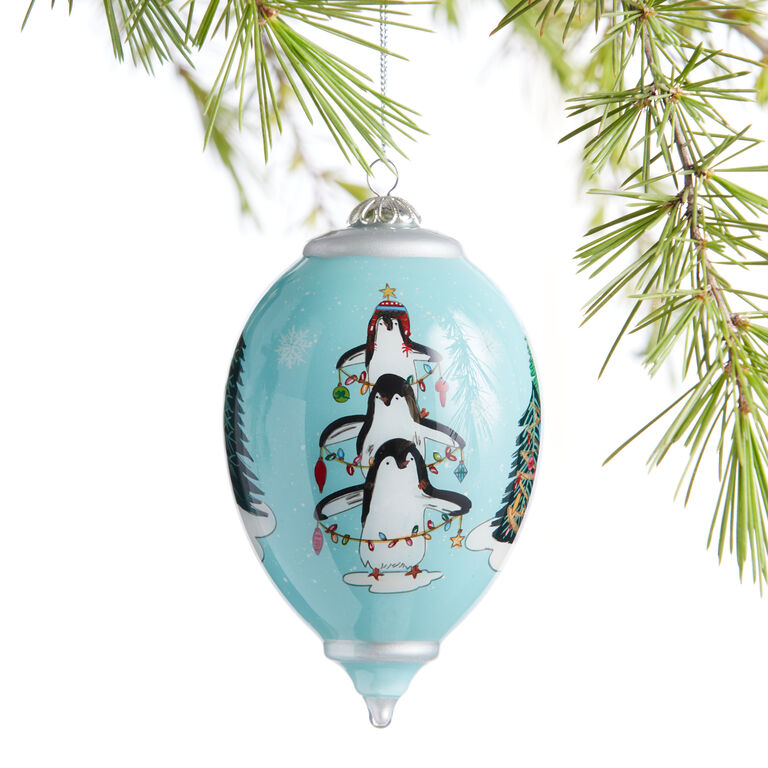 Li Bien Penguin Pile 2023 Glass Teardrop Ornament image number 1