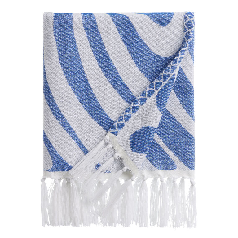 Harley Blue And White Abstract Waves Beach Towel image number 1
