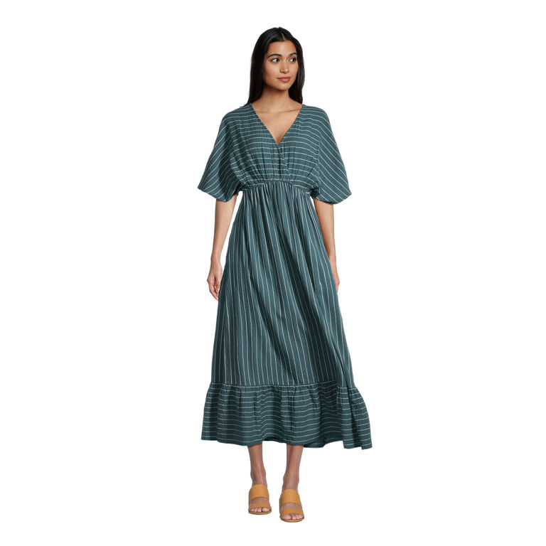 Mira Teal And White Dash Stripe Kaftan Dress - World Market