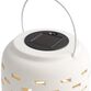 White Ceramic Geo Dashes Solar LED Lantern image number 2