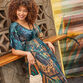 Mira Blue And Brown Satin Tropical Mixed Print Kaftan Dress image number 1