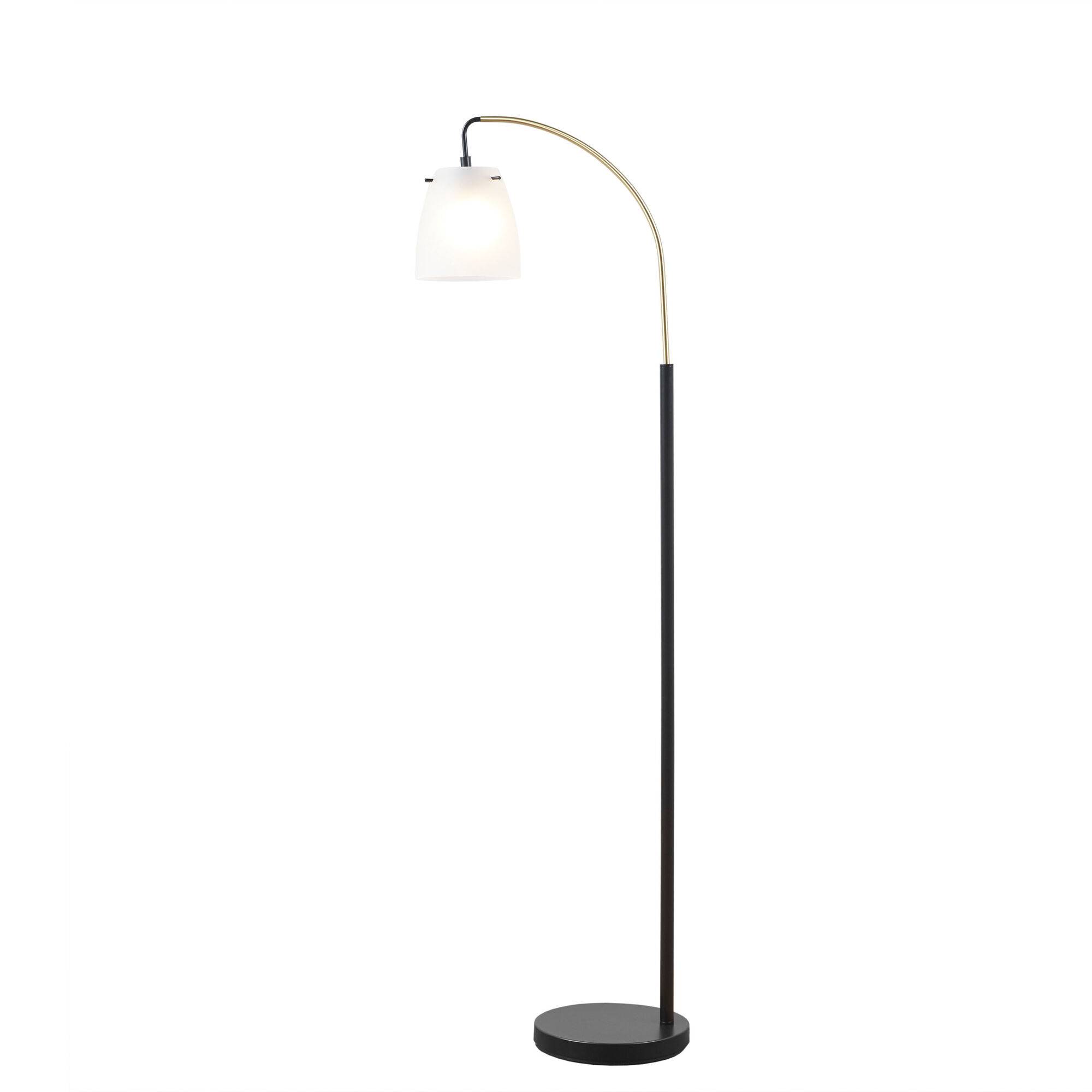 Tom Matte Black Metal and Frosted Glass Arc Floor Lamp - World Market
