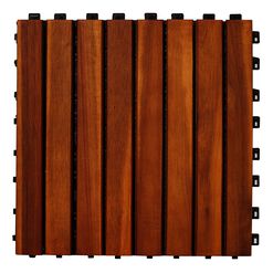 Acacia Wood 8-Slat Interlocking Deck Tiles, 10-Count