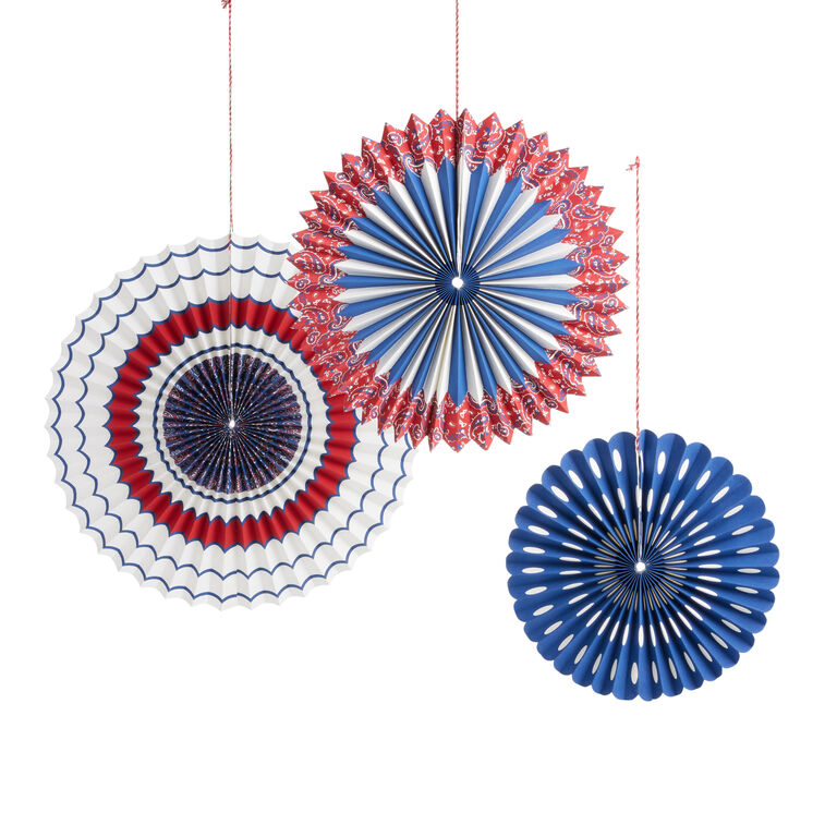 Handmade Red, White and Blue Americana Paper Fans 3 Pack image number 1