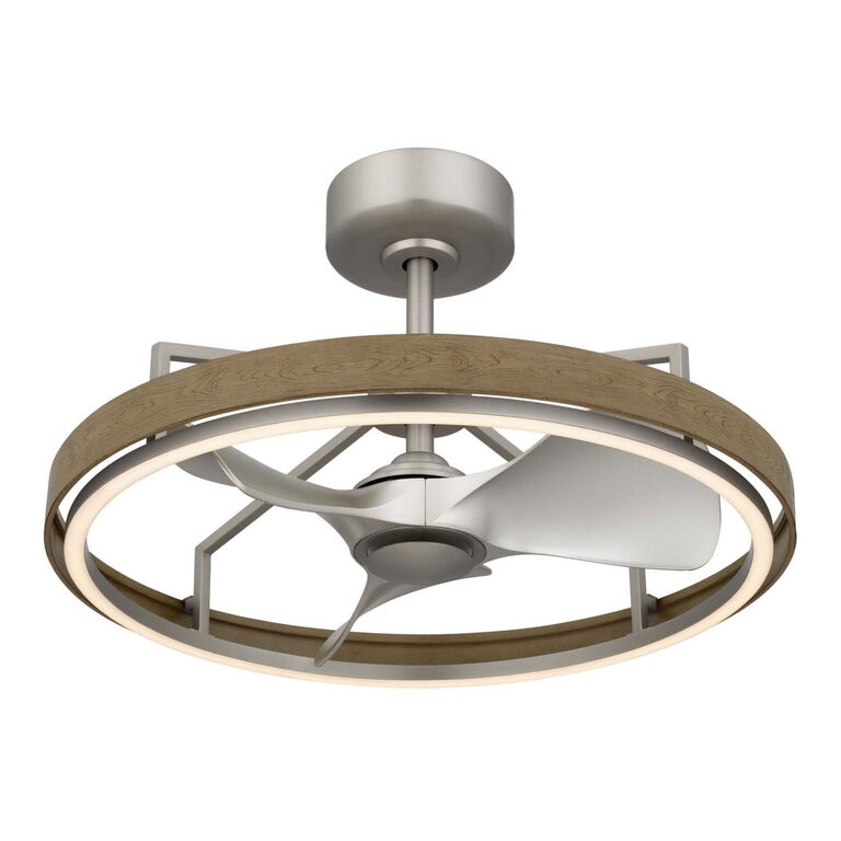 Stedham Brushed Steel and Faux Wood Ceiling Light with Fan image number 1