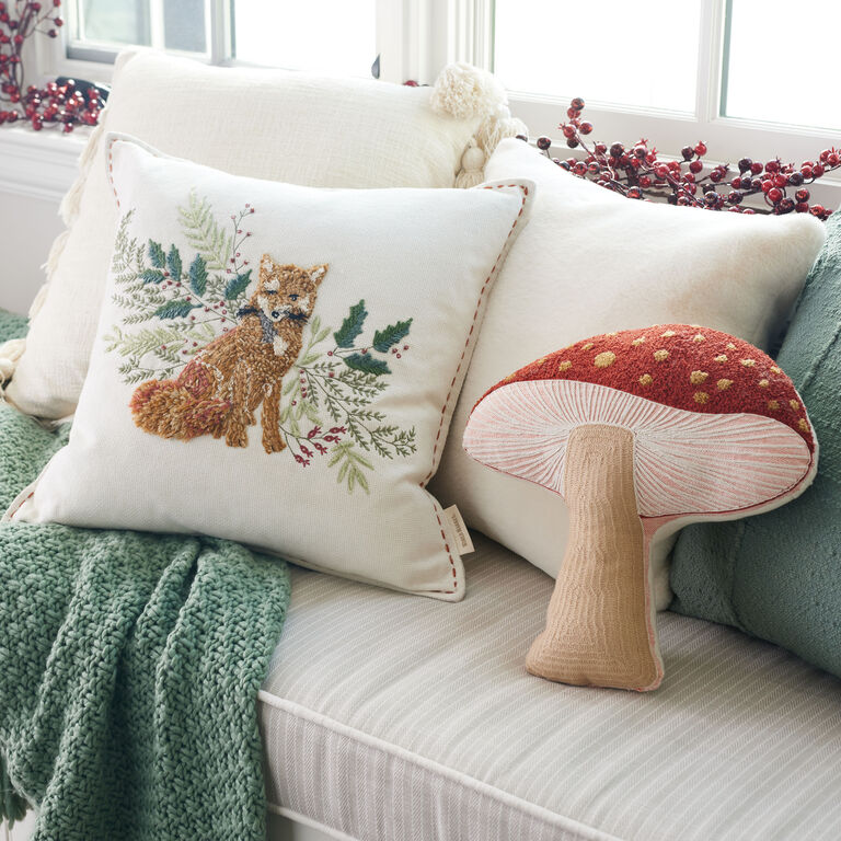 Mushrooms Throw Pillow, Decorative Accent Pillow, Square Cushion