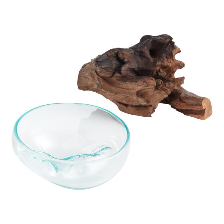 Natural Driftwood And Blown Glass Bowl Decor image number 2