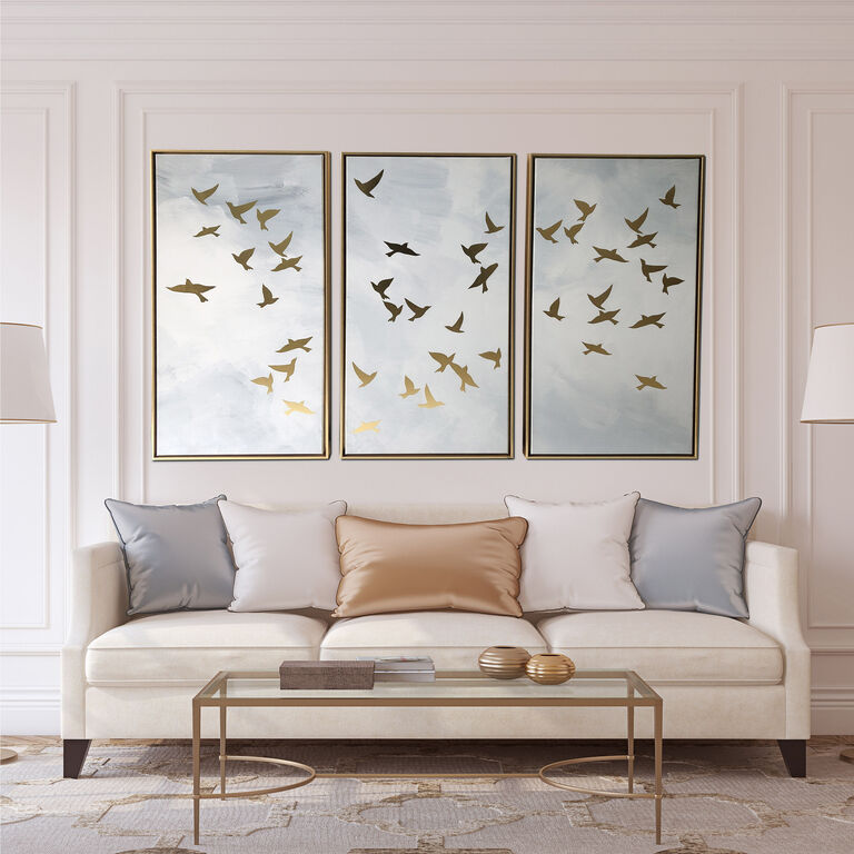 Golden Birds Triptych Framed Canvas Wall Art 3 Piece image number 3