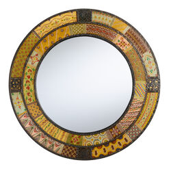 Round Multicolor Hand Painted Metal Patchwork Wall Mirror
