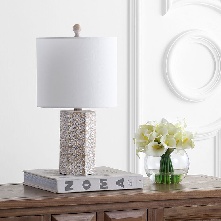 Nanette Ivory And Beige Lace Floral Table Lamp image number 3