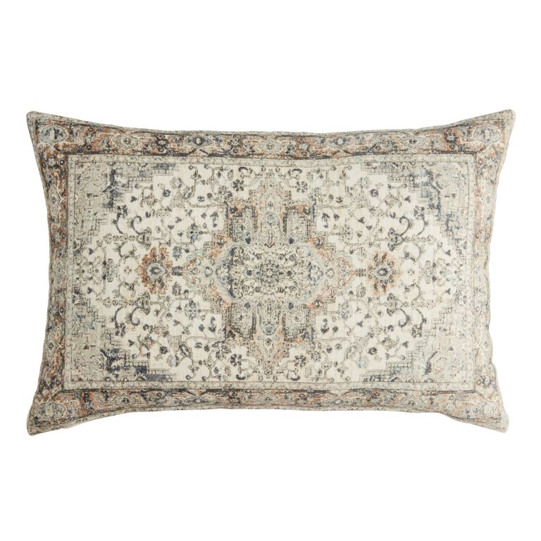 Oversized Taupe Distressed Rug Print Lumbar Pillow by World Market