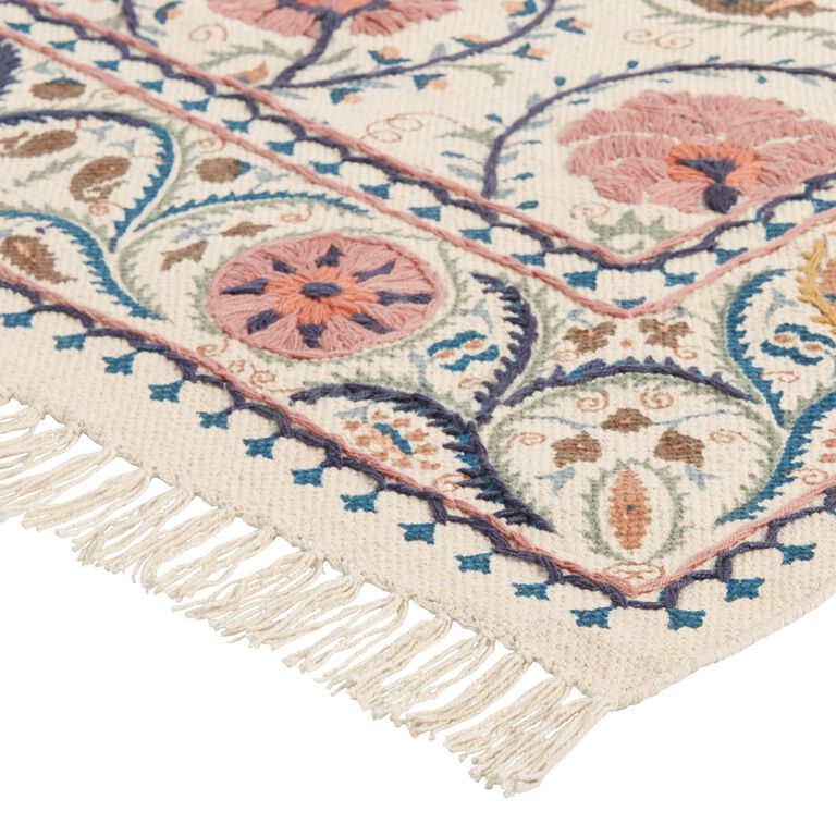 Jaipur Blush Floral Embroidered Cotton Area Rug by World Market