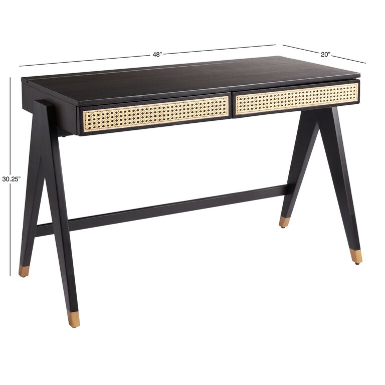 Matteo Charcoal Wood and Rattan Cane Desk with Drawers image number 7