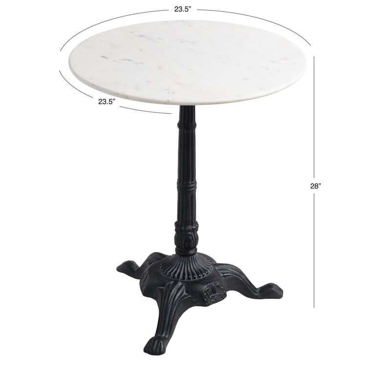 Round White Marble and Black Metal Bistro Accent Table - World Market