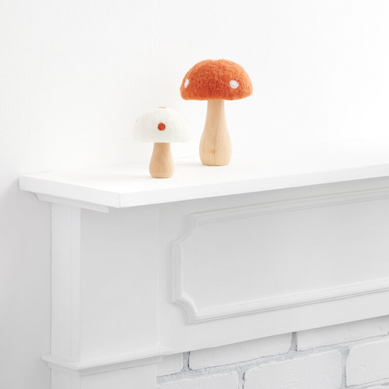 Short White Wool and Wood Spotted Mushroom Décor image number 2