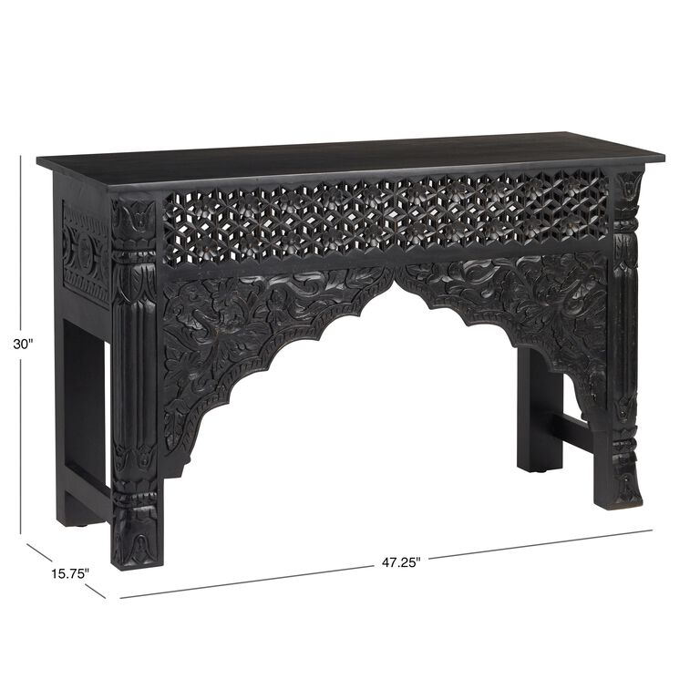 CRAFT Black Carved Wood Console Table image number 4