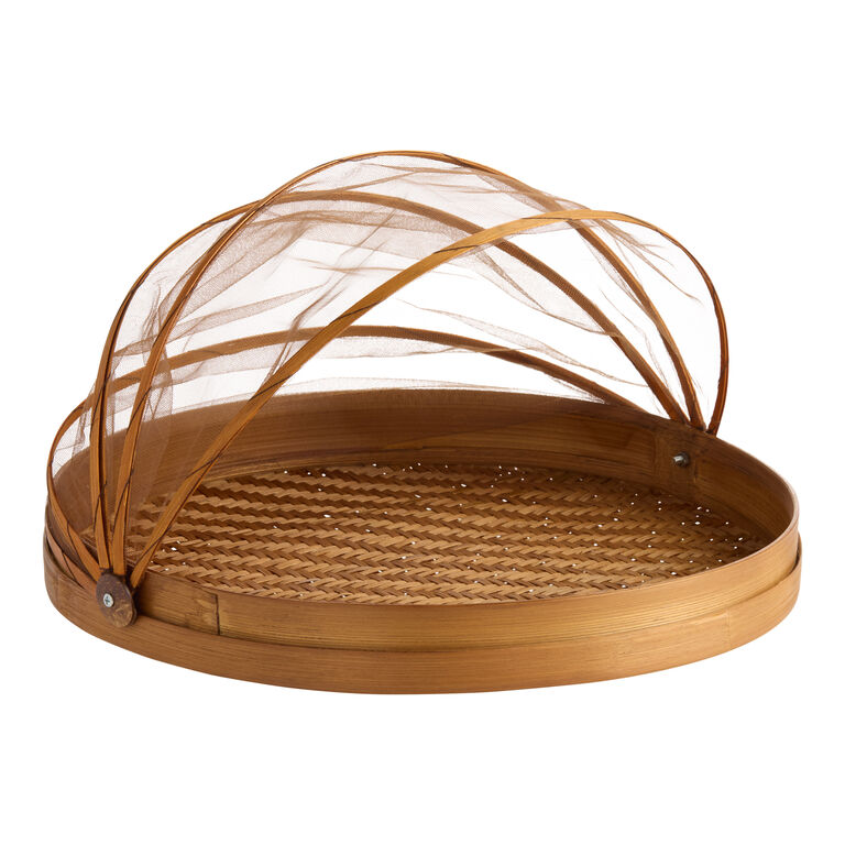 Natural Woven Bamboo Serving Plate With Mesh Food Dome image number 1