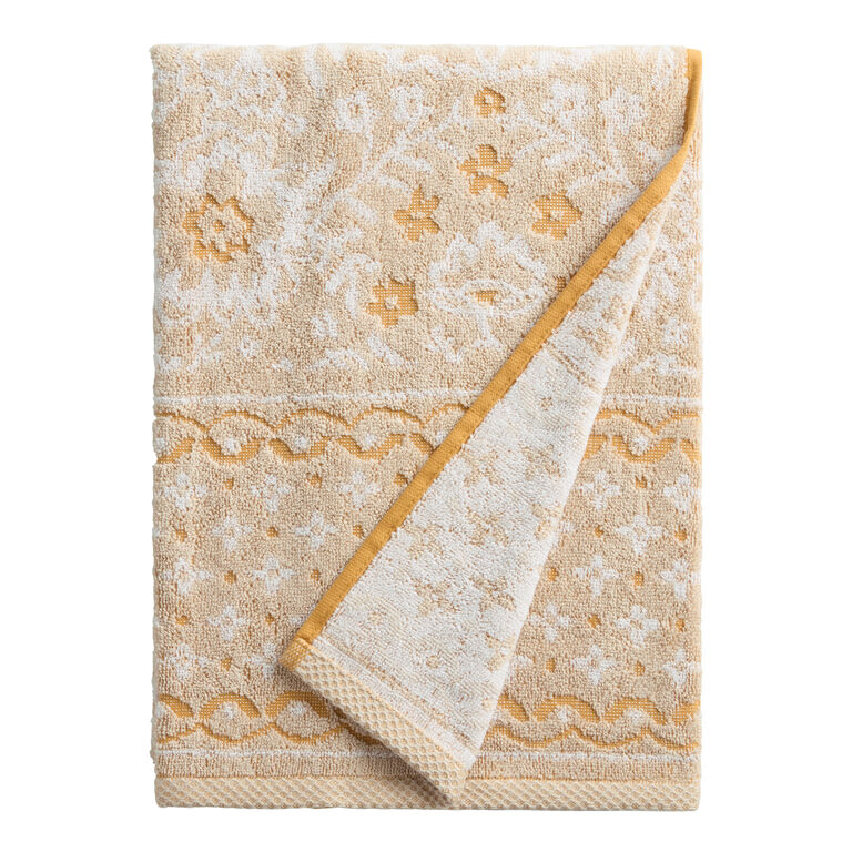 Leny Golden Yellow Floral Terry Cotton Bath Towel image number 1
