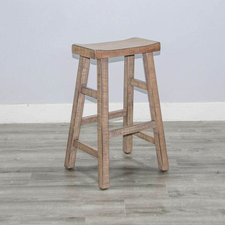 Sunny Mahogany Wood Saddle Seat Backless Barstool 2 Piece Set image number 4
