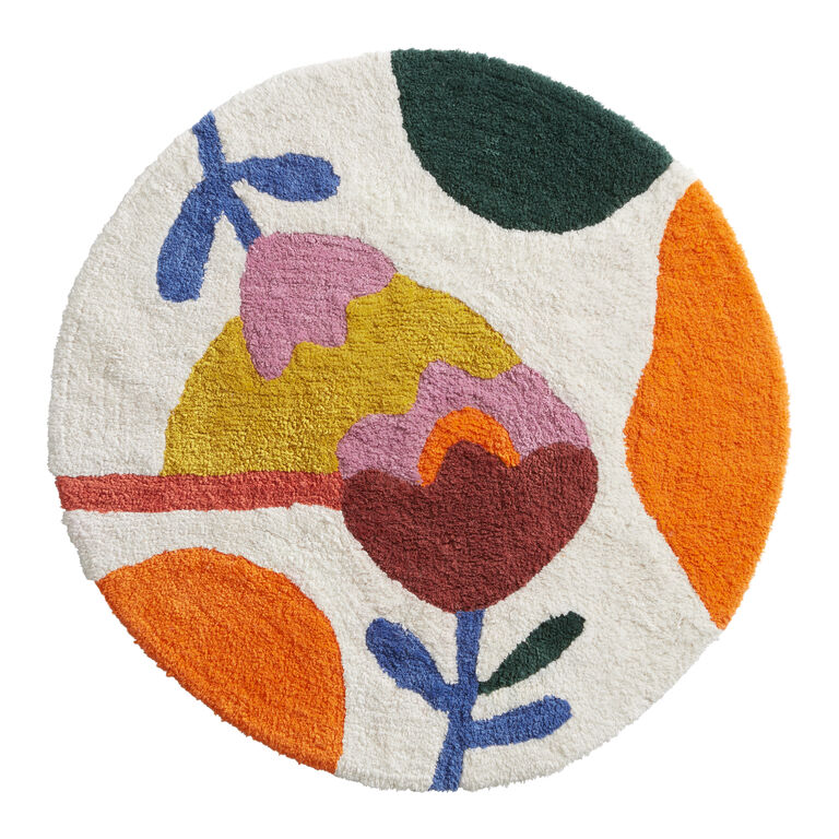 Poppi Round Abstract Floral Tufted Bath Mat image number 1