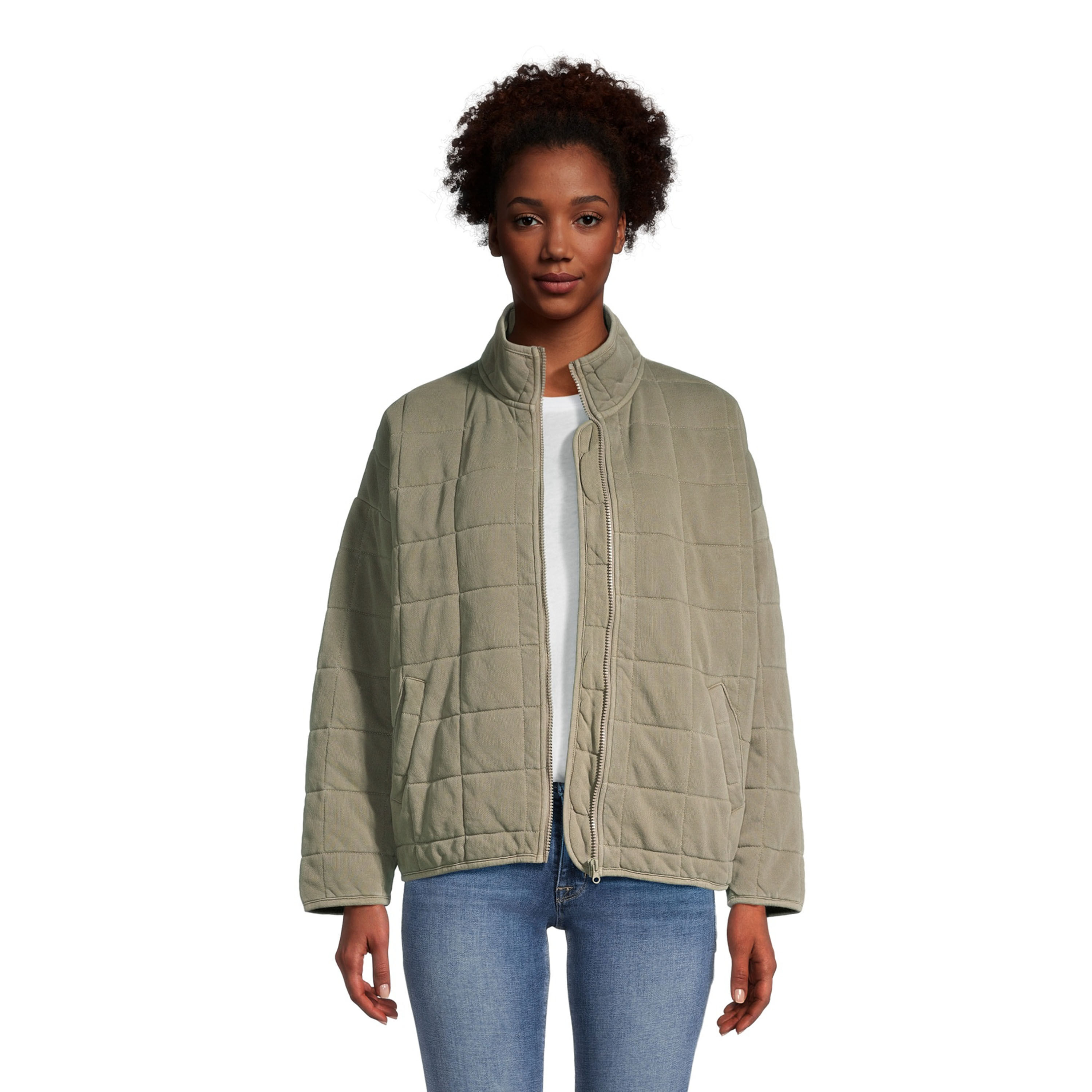 Kira Washed Gray Quilted Bomber Jacket With Pockets - World Market