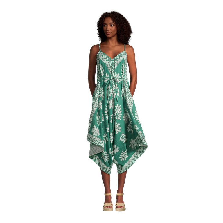 Goa Green And White Kauai Floral Jumpsuit With Pockets image number 1