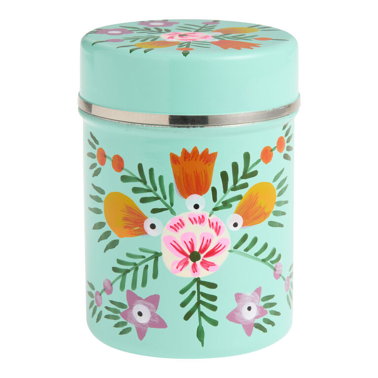 Small Hand Painted Metal Floral Storage Canister image number 1
