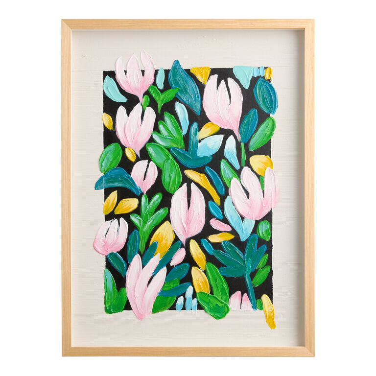 Pink And Teal Tulip Hand Painted Shadow Box Wall Art image number 1