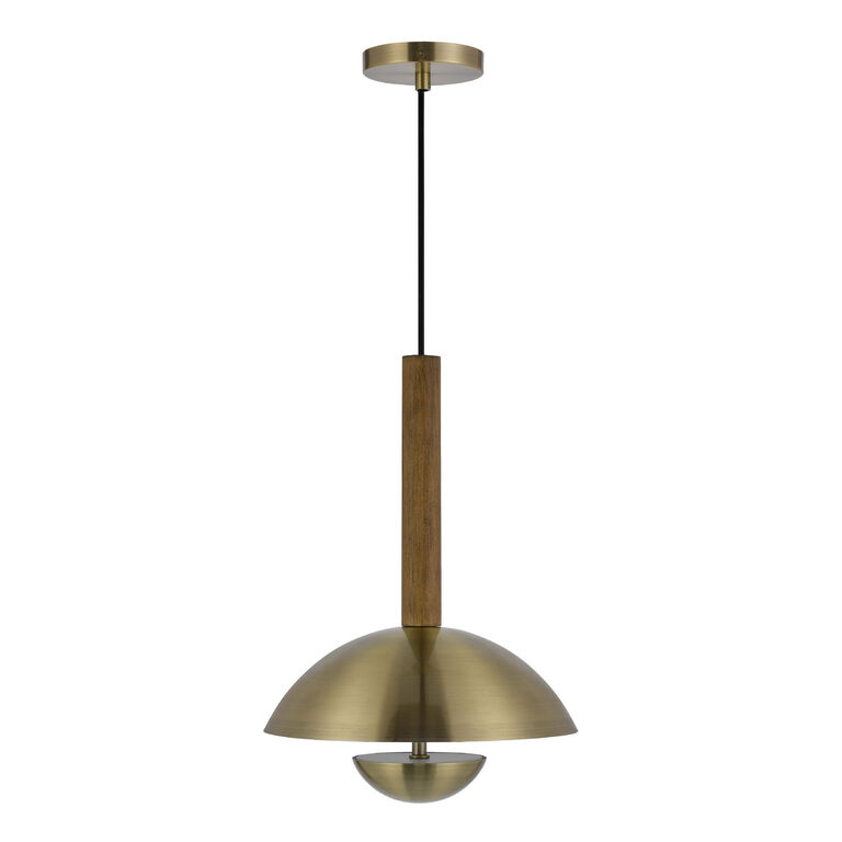 Marius Antique Brass And Wood Dome Pendant Lamp image number 4