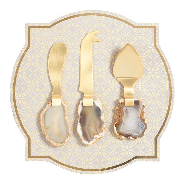 White & Gold Cheese Knife Set of 3
