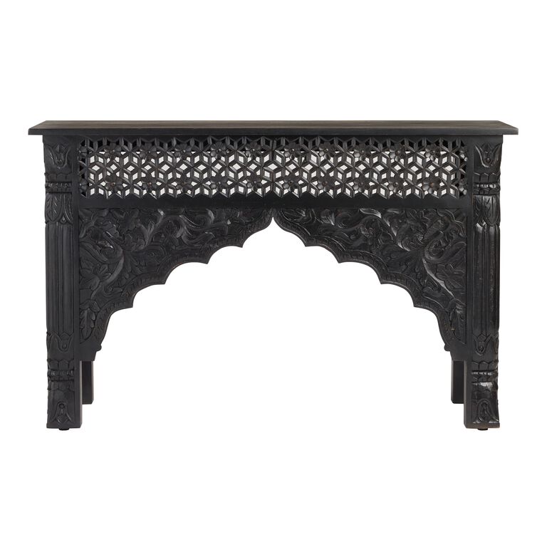 CRAFT Black Carved Wood Console Table image number 2