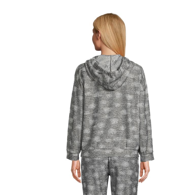 Marled Gray Abstract Dot Knit Lounge Hoodie image number 2