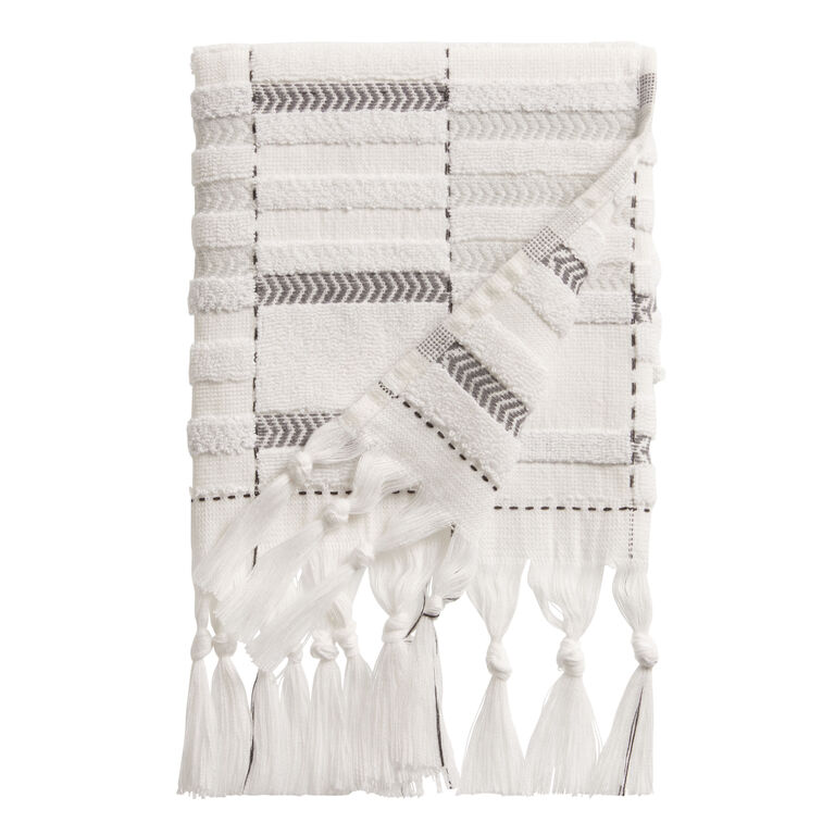 Aubrey Black And Ivory Sculpted Stripe Hand Towel image number 1