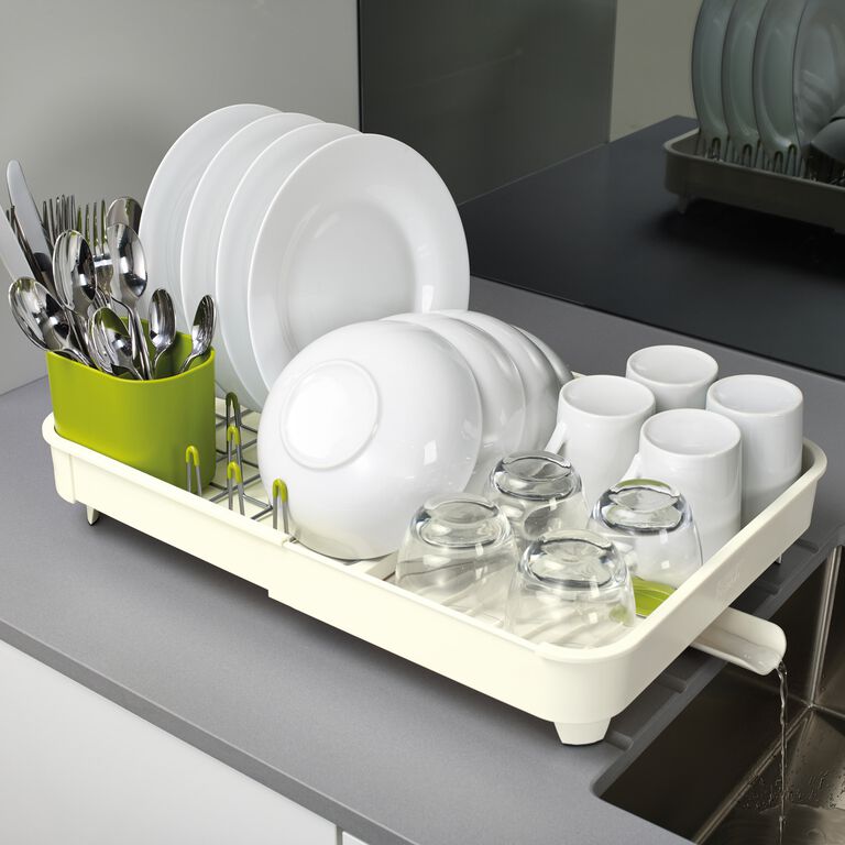 TOOLF Expandable Dish Rack, Dish Drying Rack for Kitchen with Dish Racks  Tray and Utensil Holder, Dish Drainer for Counter, White 
